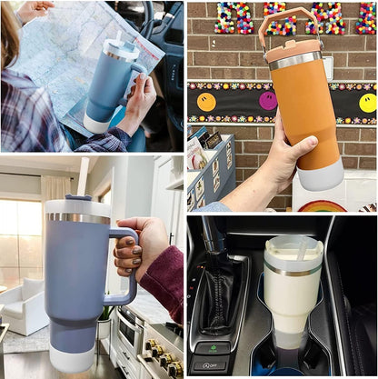 2Pcs Silicone Bumper Boot for Stanley Quencher Adventure 40oz Tumbler With Handle & Stanley IceFlow 20oz 30oz,Anti-Slip Bottom Sleeve(Black+White)