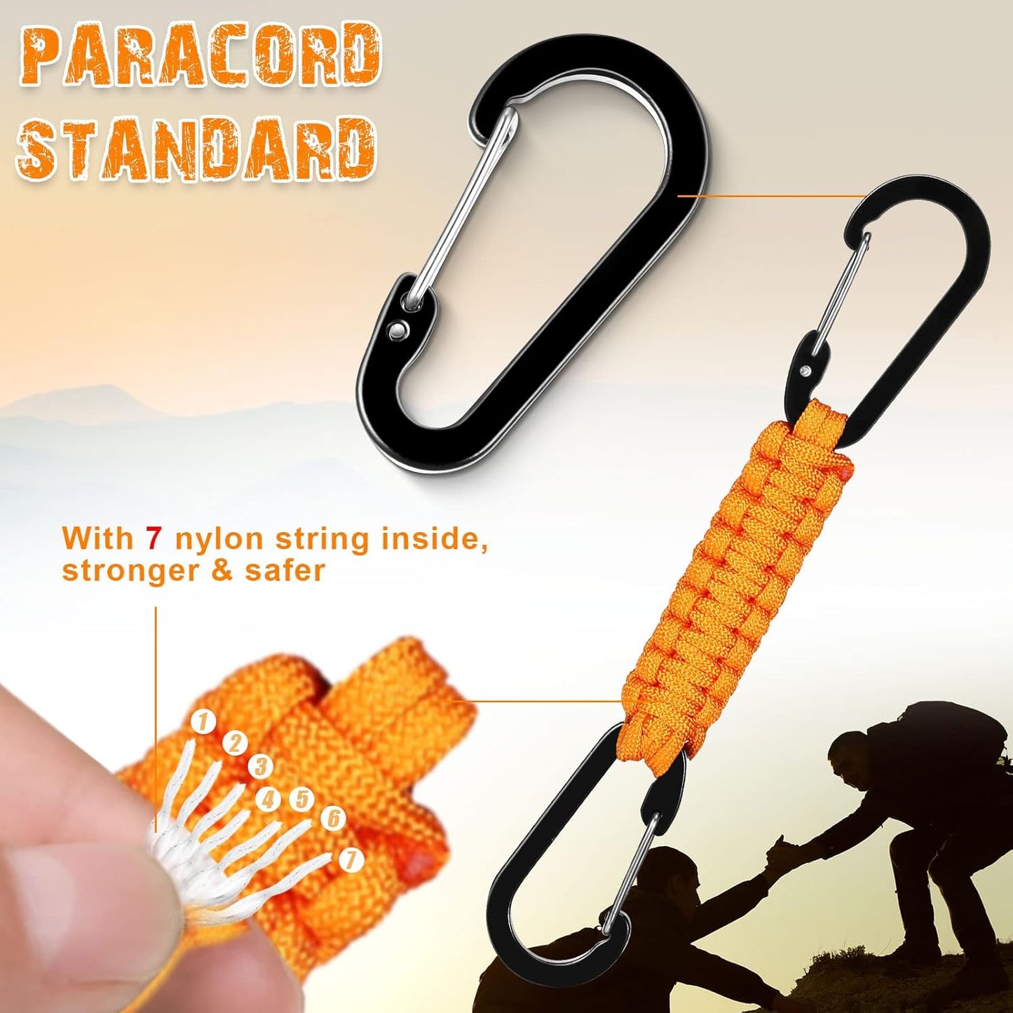 Ferraycle 5 Pcs Paracord Keychain Carabiner Clip Braided Lanyard Water Bottle Clips Tactical Keychain Backpack Accessories