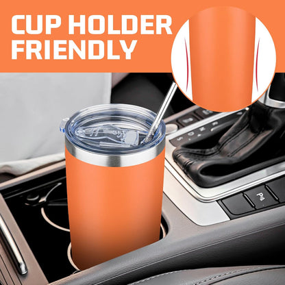 20 oz Tumbler with Lids and Straws, Stainless Steel Insulated Travel Coffee Mug, Double Wall Vacuum Insulated Tumblers, Powder Coated Coffee Tumbler for Cold & Hot Drinks (Light Purple)