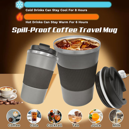 SPLMIFA Vacuum-Insulated Stainless Steel Travel Coffee Mug, Leak-Proof Reusable Coffee Cup with Lid - Keep Hot & Cold Drinks for Hours, Durable Insulated Tumbler for Men & Women(3rd-Black, 12OZ)