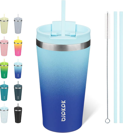 BJPKPK 22oz Insulated Tumbler With lid And Straw Stainless Steel Tumblers Travel Coffee Mug Reusable Thermal Cup,Sky