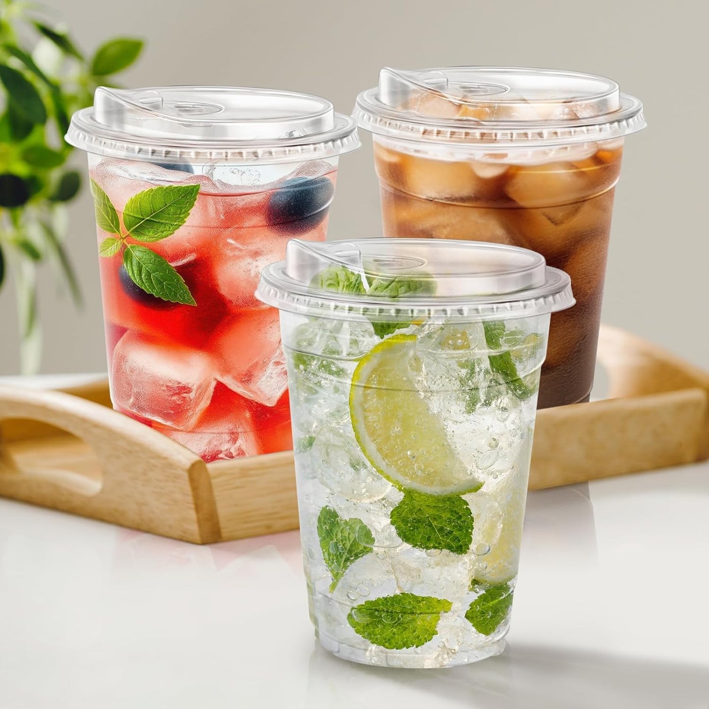 BYSNOW 100 Pack 16 oz Clear Plastic Cups with Lids, Disposable Iced Coffee Cups with Sip Lids, Sturdy Plastic Smoothie Cups for Cold Drinks