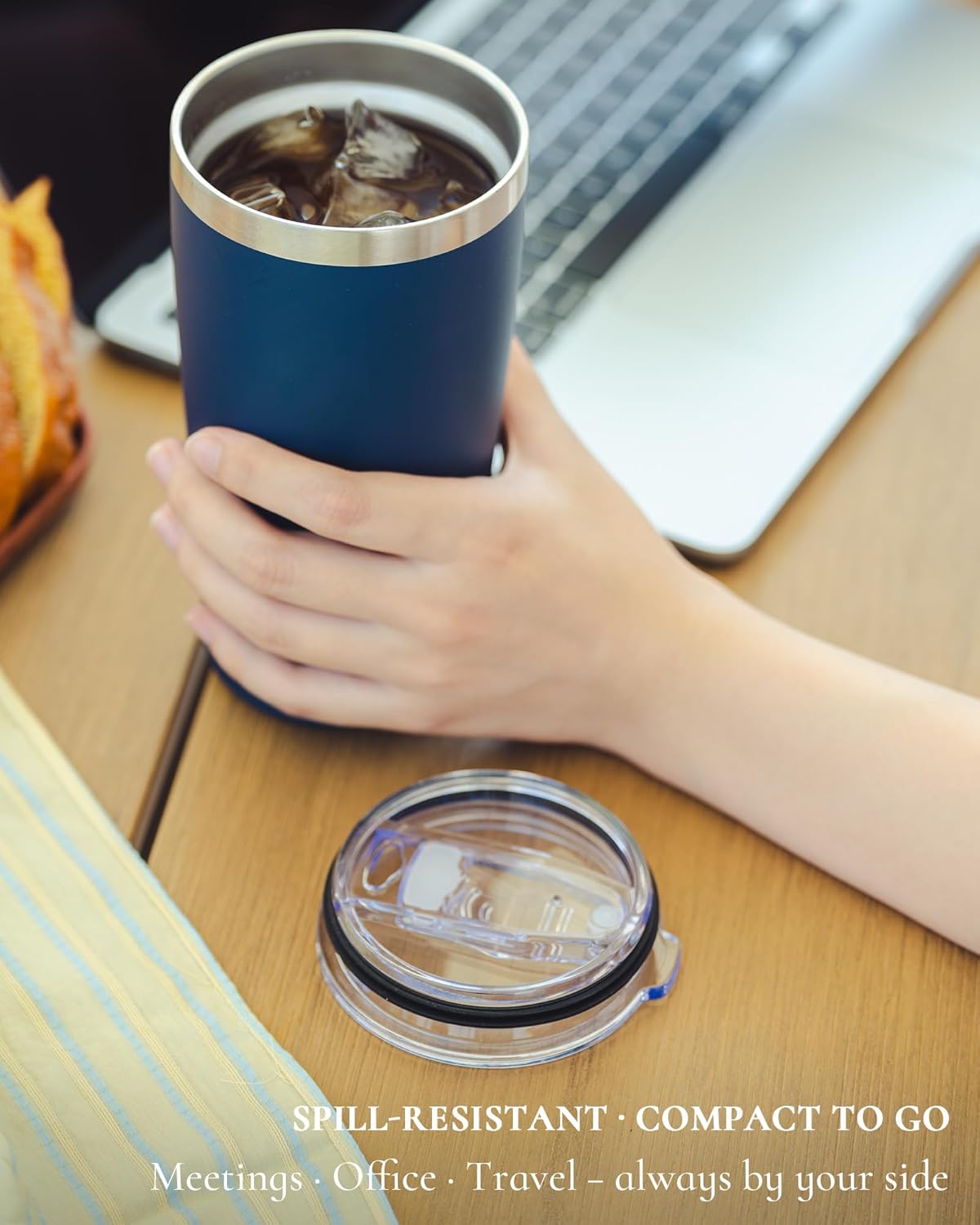 Travel Coffee Tumbler 20oz, Leakproof Travel Coffee Mug with Dual Lids and Straw, Stainless Steel Double Wall Vacuum Insulated Tumbler for Hot/Iced Drinks (Navy Blue, Textured Matte)