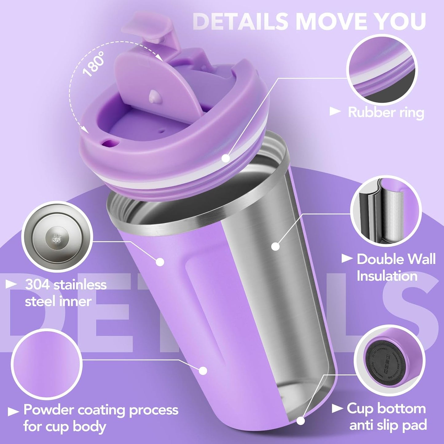 Volhoply 12 oz Double Wall Insulated Vacuum Travel Coffee Mugs with Flip Lid Bulk 2 Pack,Reusable Stainless Steel Leak Proof Coffee Cup,Portable Cafe Thermal Tumbler for Hot & Cold Drinks(Mix,2 Set)