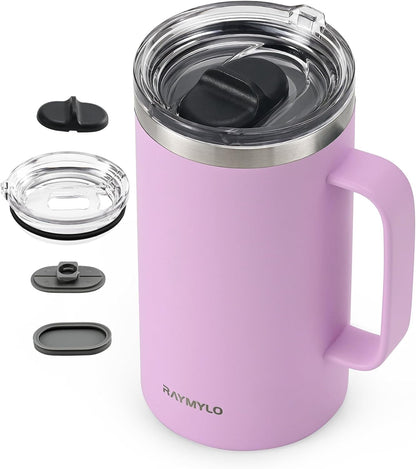 RAYMYLO Insulated Coffee Mug 12 oz, Double Wall Stainless Steel Coffee Mug with Lids, Leak-Proof & Detachable Slider Lid for Thorough Clean, Keeps Coffee Cold for 9 Hrs, Suitable for Camp Home Office