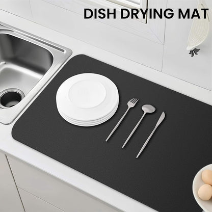 WISELIFE Dish Drying Mat Super Absorbent Drying Mat Large Dish Drying Mats for Kitchen Counter Easy Clean Dish Mat Kitchen Drying Mat15"x 18" Stylish Grey