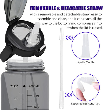 Half Gallon Water Bottle with Sleeve, 64OZ Motivational Water Bottle with Straw & Time Marker, BPA Free Leakproof Gym for Sport Workout