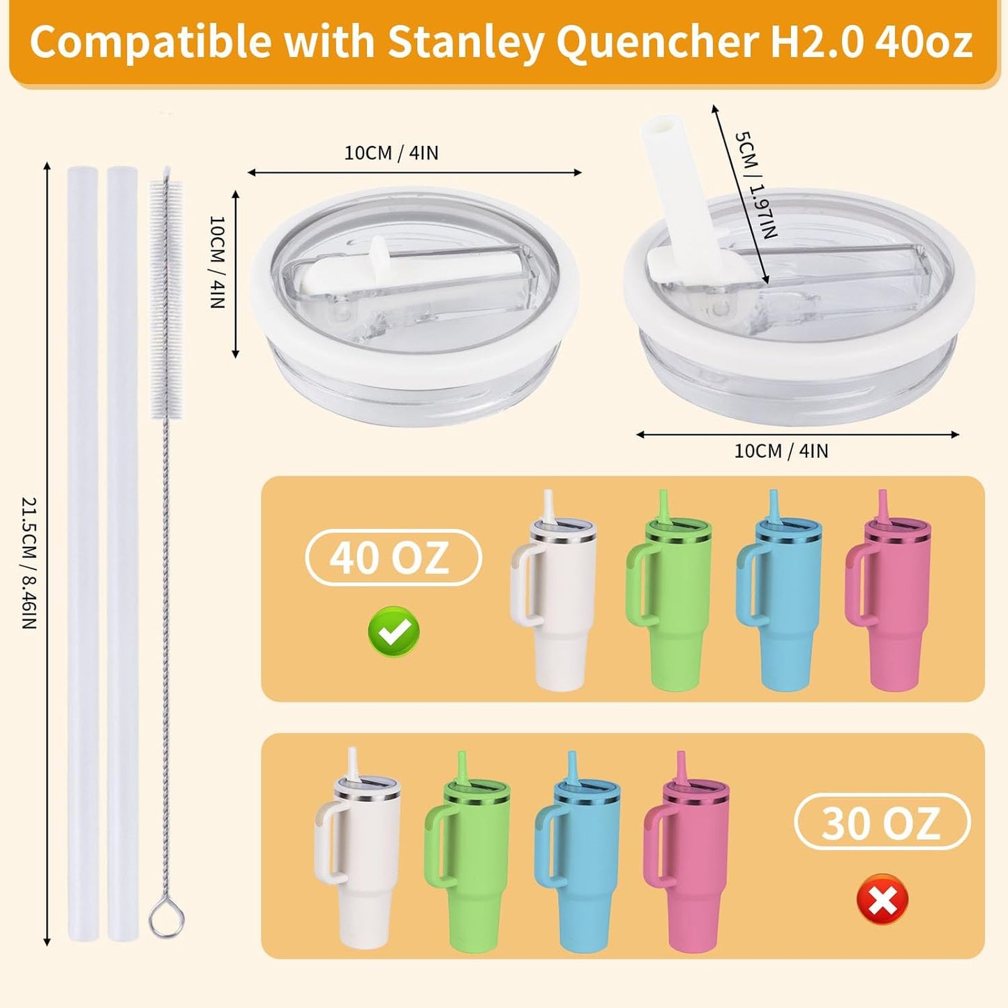 2 Pack 30 oz Flip Straw Leak Proof Lid for Stanley Quencher H2.0, Spill Proof Tumbler Lid Replacement, BPA Free Reusable No Spill Straw Lid for Stanley Accessories