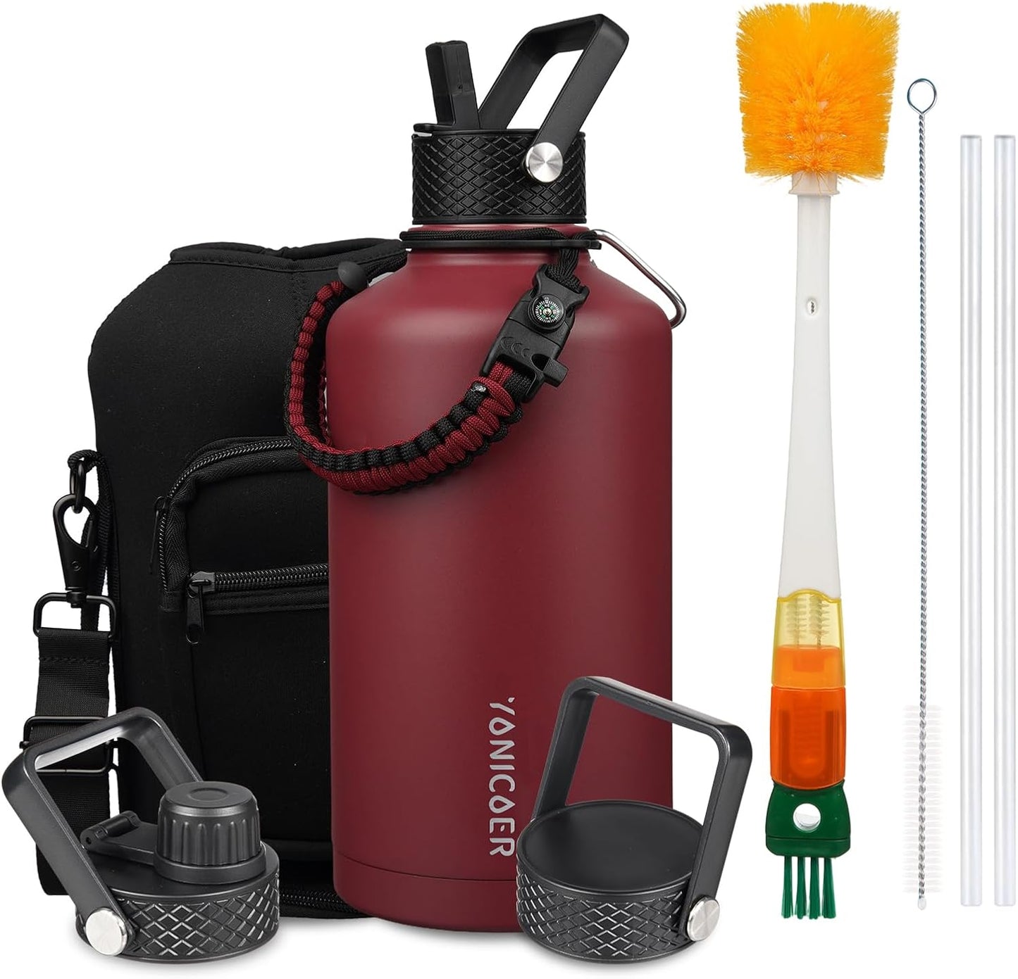 Insulated Water Bottle 40oz,Triple Wall Vacuum Stainless Steel(Dishwasher Safe),Leak Proof & Non-BPA,Flask Jug with Paracord Handle & Straw Spout Lids Sports Cherry Blossom
