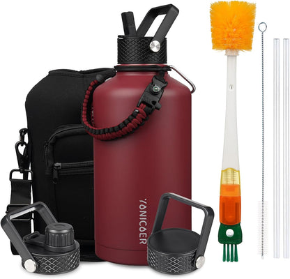 Insulated Water Bottle 40oz,Triple Wall Vacuum Stainless Steel(Dishwasher Safe),Leak Proof & Non-BPA,Flask Jug with Paracord Handle & Straw Spout Lids Sports Cherry Blossom
