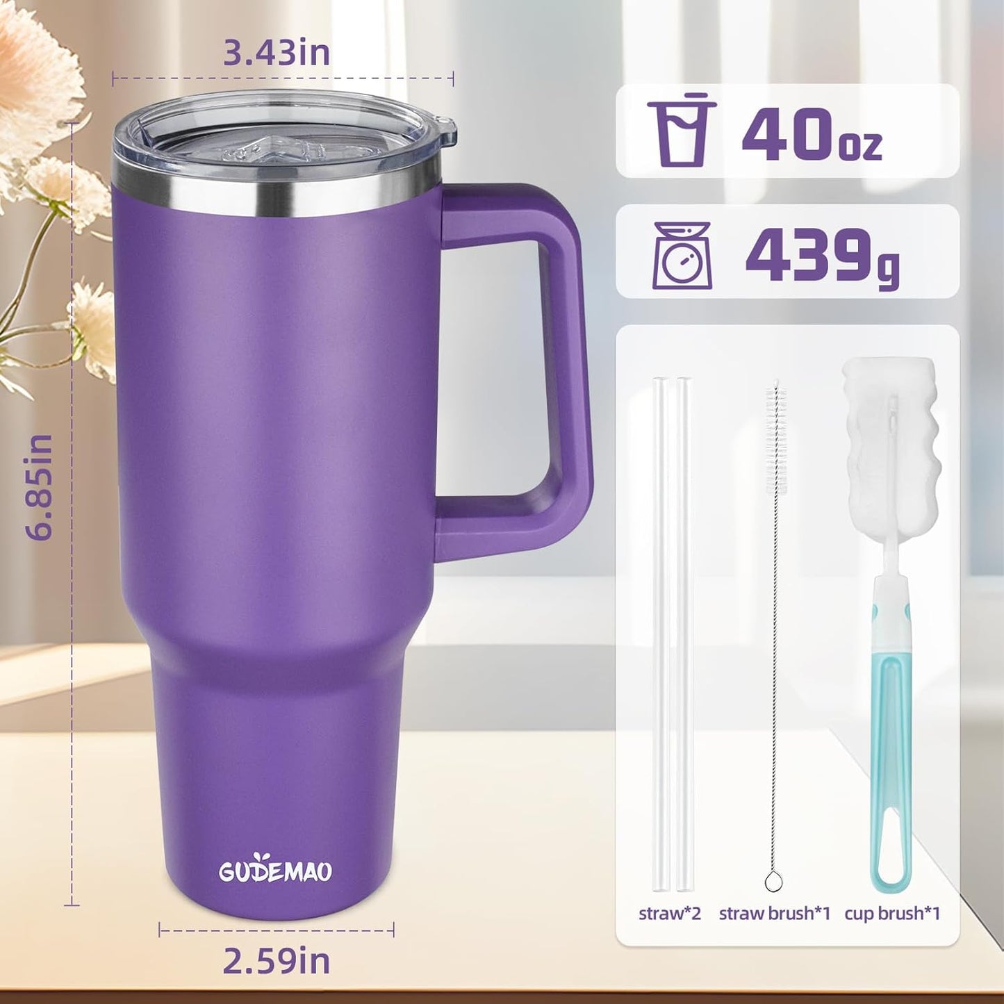 20 oz Insulated Coffee Mug with Ceramic Coating, Stainless Steel Travel Mug Tumbler with Handle Lid and Straw, Double Wall Leak-Proof Coffee Travel Mug Keeps Drink Hot and Cold (Black)