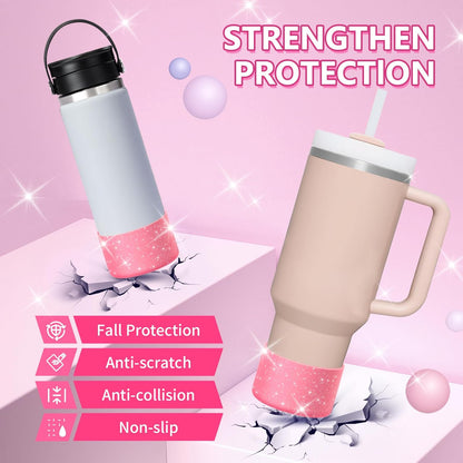 WUQID Protective Bling Silicone Boot Sleeve, Compatible with Stanley Tumbler 20-40oz & Hydro Flask Bottle 12oz-24oz, Glitter Reduces Dents Sleeve Cover for More Bottles/Tumblers Bottom of 2.83-2.95in