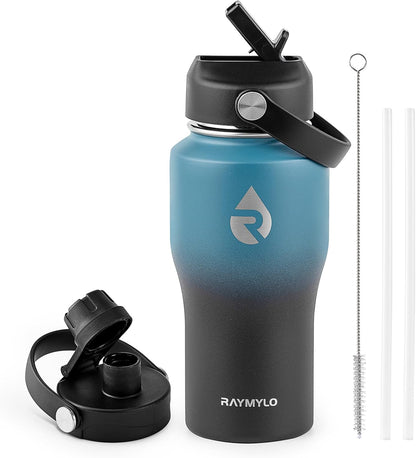 RAYMYLO 40 oz Insulated Water Bottle with Straw fit in Car Cup Holder, Triple Wall Vacuum Stainless Steel(Cold 48 hrs, Hot 24 hrs), Leakproof & Non-BPA, Hydro Travel Flask with Straw and Spout Lid