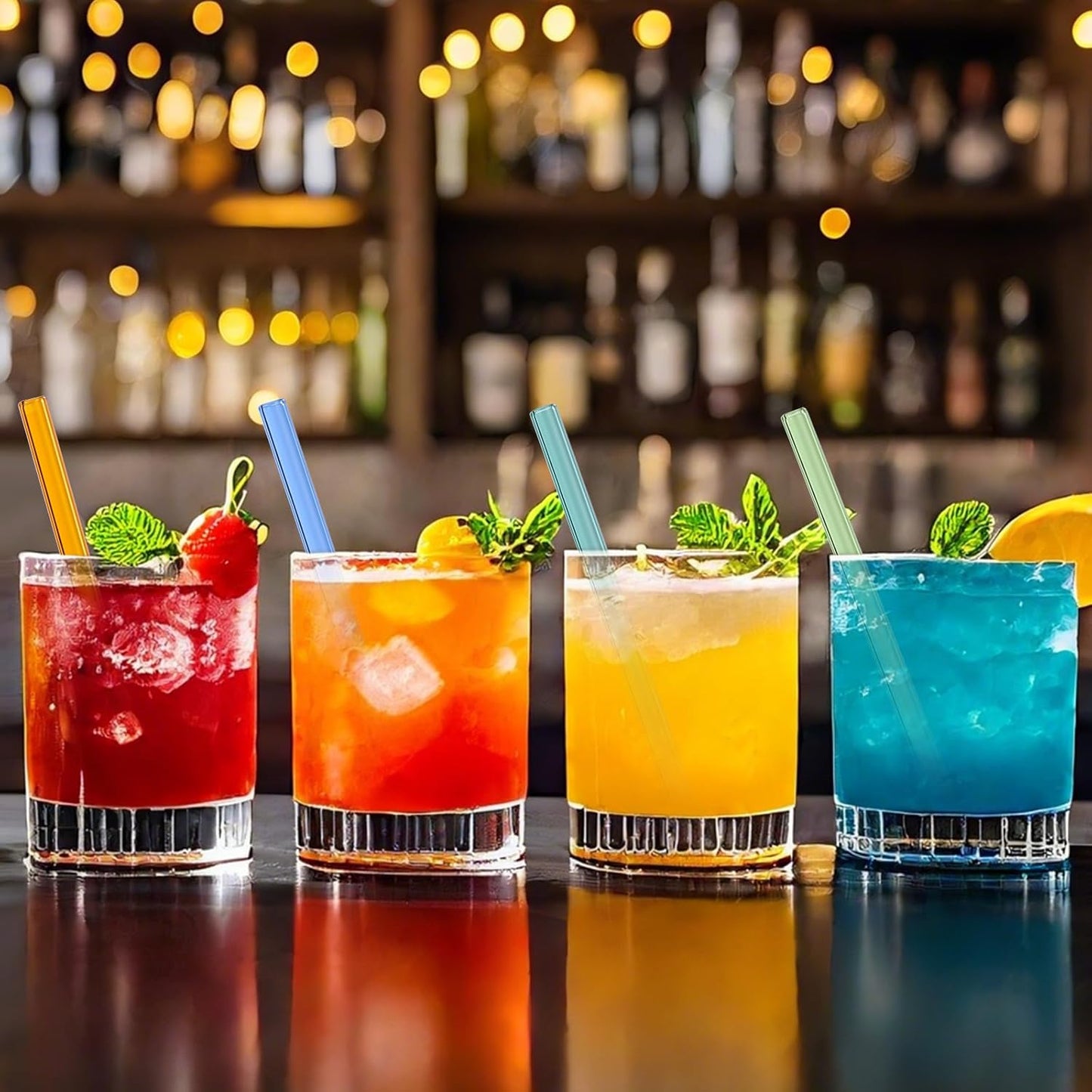 10 Pcs Reusable Bent Short Glass Straws,6''x8 mm Colorful Glass Straws Shatter Resistant with 2 Cleaner Brush for Short Tumblers,Whiskey&Cocktail Glasses Cups,Coffee Mugs
