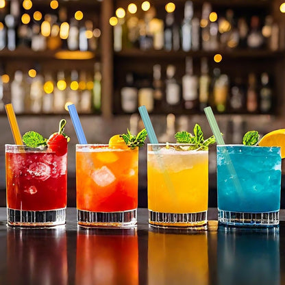10 Pcs Reusable Bent Short Glass Straws,6''x8 mm Colorful Glass Straws Shatter Resistant with 2 Cleaner Brush for Short Tumblers,Whiskey&Cocktail Glasses Cups,Coffee Mugs