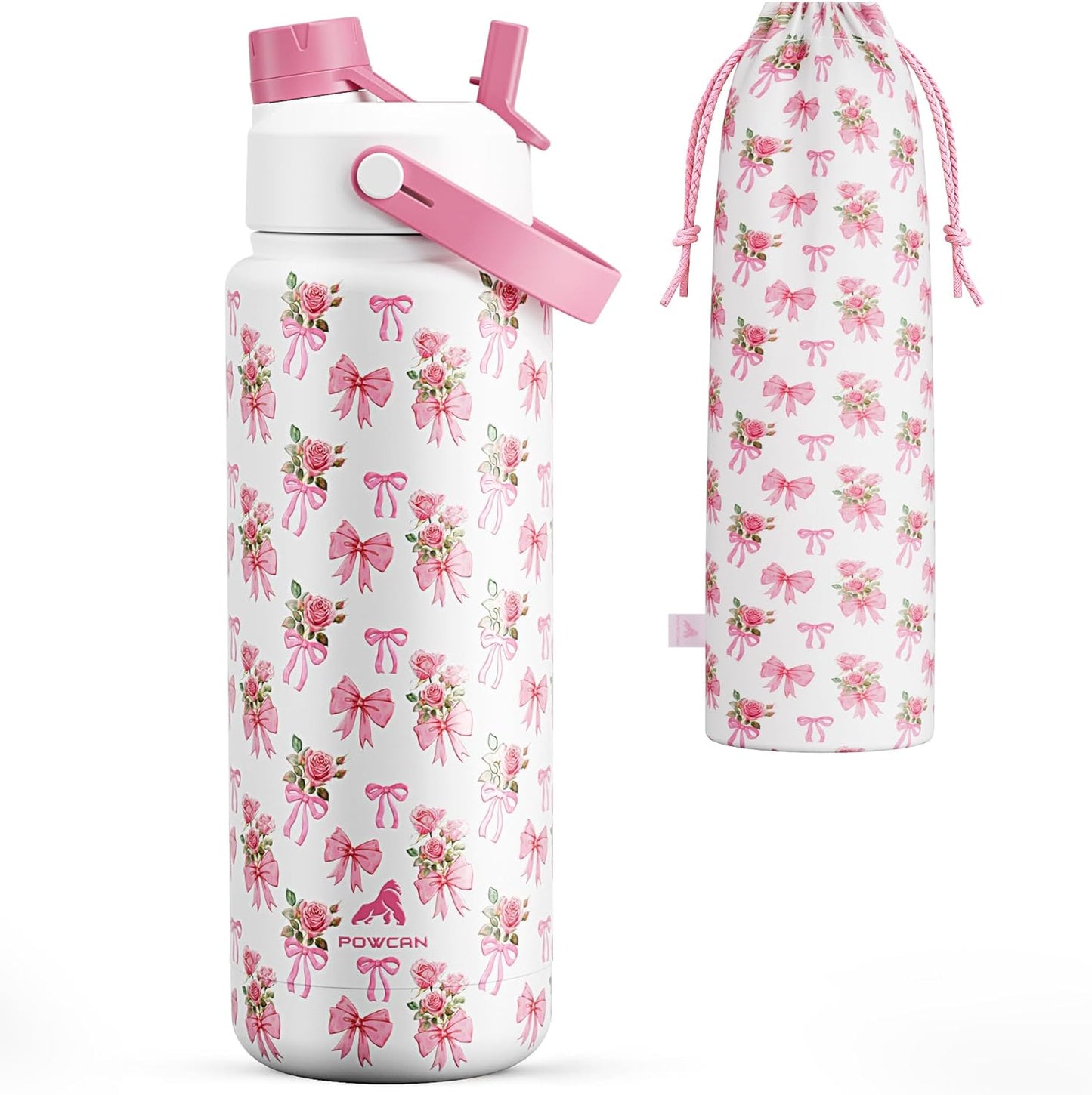 POWCAN 26 oz Insulated Water Bottle with 2-in-1 Straw and Spout Lid, Keep Cold 24H, Leak-Proof, Fits in Car Cup Holder, Stainless Steel Water Bottle for Sports, Travel, and School (Mint)
