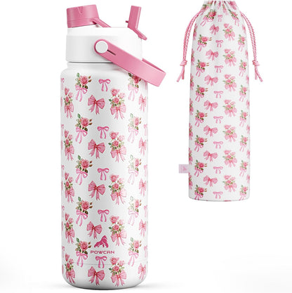 POWCAN 26 oz Insulated Water Bottle with 2-in-1 Straw and Spout Lid, Keep Cold 24H, Leak-Proof, Fits in Car Cup Holder, Stainless Steel Water Bottle for Sports, Travel, and School (Mint)