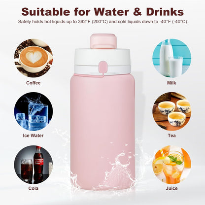 PLTCAT Collapsible Water Bottle, 19oz Foldable Bottle BPA Free Reusable Lightweight Leak-Proof Travel Silicone Water Bottle for Travel, Gym, Hiking, Office, Camping