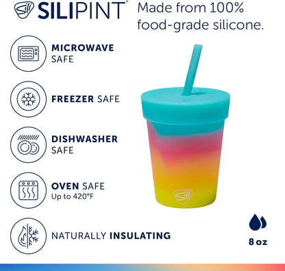 Silipint 8oz Silicone Tumbler with Straw and Lid – Unbreakable, BPA Free, Non-Toxic, Dishwasher, Microwave, Freezer Safe Tumbler Cup – Drinkware for Juice, Smoothies, Coffee (Cool Berry Crush)