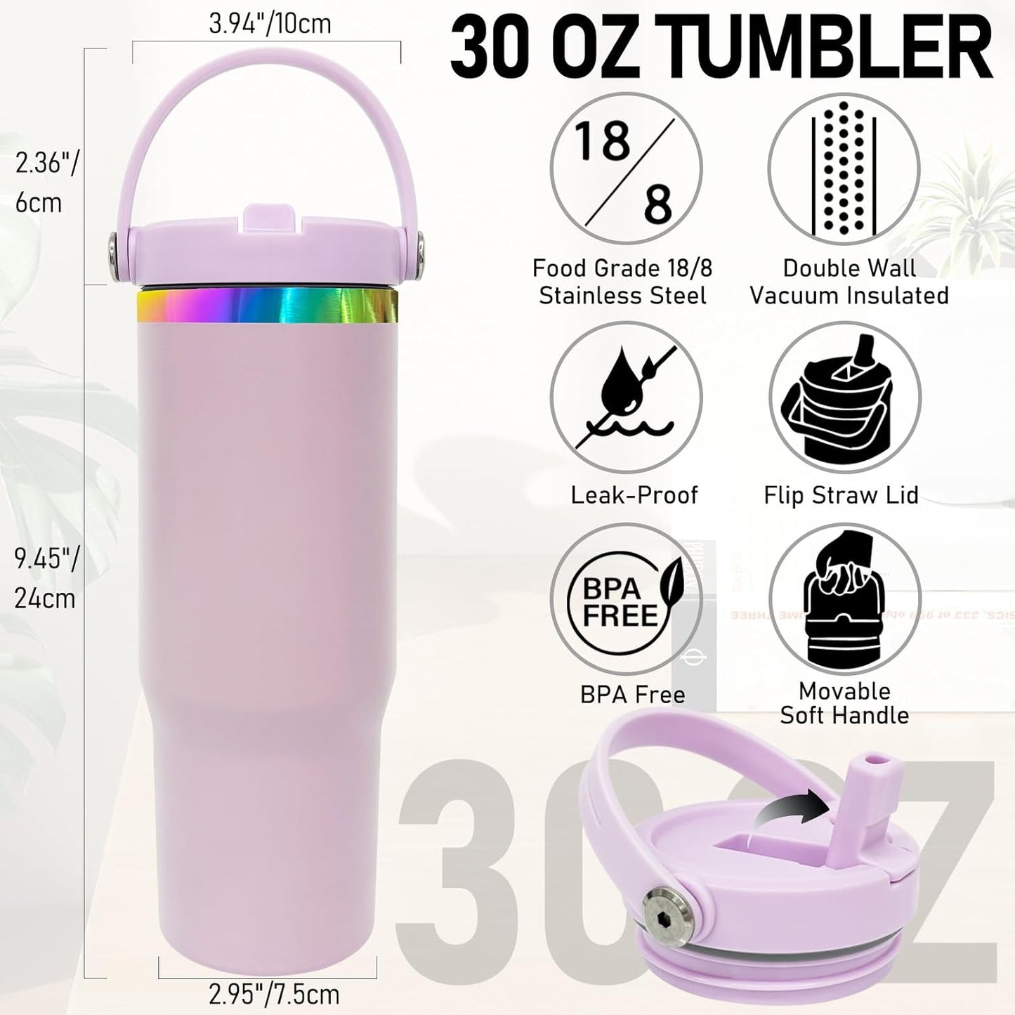30 oz Tumbler Bulk with Handle and Straw, Vacuum Insulated Tumblers with Flip Straw and Top Handle, Leakproof Powder Coated Tumbler, Stainless Steel Travel Mug for Coffee (Black, 1 Pack)