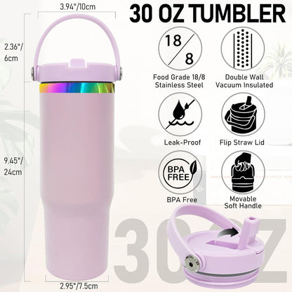 30 oz Tumbler Bulk with Handle and Straw, Vacuum Insulated Tumblers with Flip Straw and Top Handle, Leakproof Powder Coated Tumbler, Stainless Steel Travel Mug for Coffee (Black, 1 Pack)