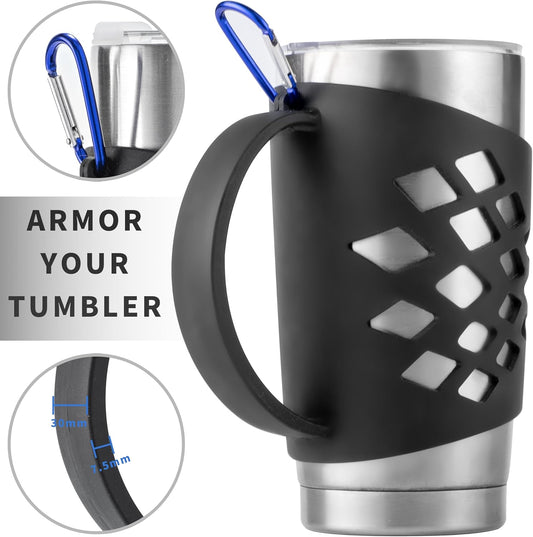 Handle for YETI 30 oz Tumbler – Anti-Slip 3mm Thickened Silicone Sleeve with Reinforced Grip & Carabiner Hole, Durable Protective Cover for 30 oz Insulated Cups, For YETI Rambler 30oz Tumbler(Black)
