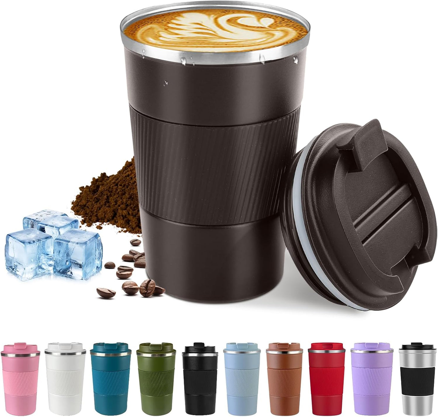 SPLMIFA Vacuum-Insulated Stainless Steel Travel Coffee Mug, Leak-Proof Reusable Coffee Cup with Lid - Keep Hot & Cold Drinks for Hours, Durable Insulated Tumbler for Men & Women(3rd-Black, 12OZ)