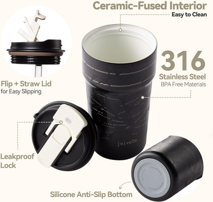 20oz Artic Ceramic Lined Coffee Tumbler, 3D Floral Print Design, Insulated Stainless Steel Travel Mug with Lid and Straw, BPA-Free Leak-Proof for Hot & Iced Coffee Tea, Unique Gifts for Women