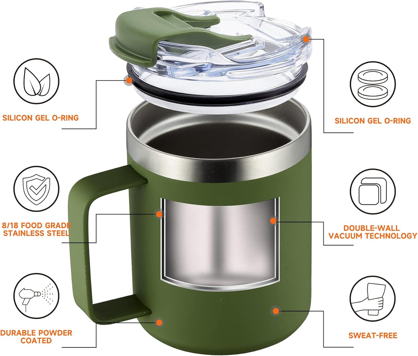 12oz Insulated Coffee Mug Cup with Handle, Stainless Steel Travel Coffee Mug with Flip Lid, Double Wall Vacuum Coffee Tumbler, Navy