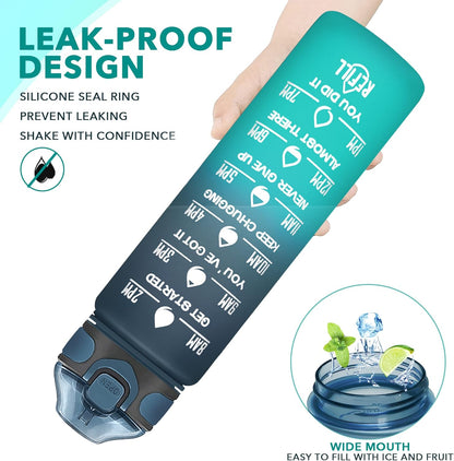 Enerbone 32 oz Drinking Water Bottle with Times to Drink and Straw, Motivational with Carrying Strap, Leakproof BPA & Toxic Free, Ensure You Drink Enough Water for Fitness Gym Outdoor