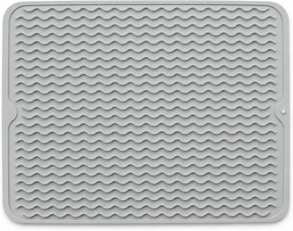 Silicone Drying Mat 16 × 12 – Gray Non-Slip Sink Mat for Kitchen Counter, Heat-Resistant Food-Grade Dish Pad, Easy-Clean Multipurpose Drawer Liner (Gray, 16'' x 12'')