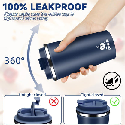 Insulated Travel Coffee Mug Reusable Coffee Tumbler Cup with Flip Lid Leak Proof Spill Proof for Office School Party Camping Hot and Cold Drink,Stainless Steel 17oz (Black)