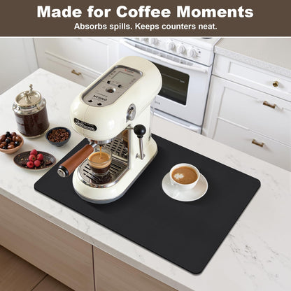 Coffee Mat,Absorbent Dish Drying Mat for Kitchen Counter,Coffee Bar Mat,Non-Slip Rubber Backed,Hide Stains & Quick Dry,for Espresso Machine,Coffee Station,Cups & Sink,12" x 20"(Black)