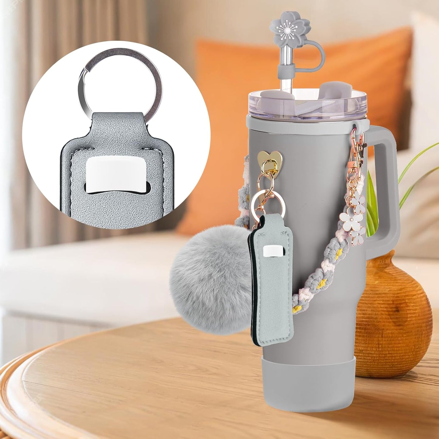 Mity rain Cup Accessories for Stanley Cup 30oz 40oz Tumbler with Handle, Including Water Bottle Handle Strap, Chapstick Holder, Boot, Keychain Charms, Straw Topper Cover Cap for Stanley (Purple)