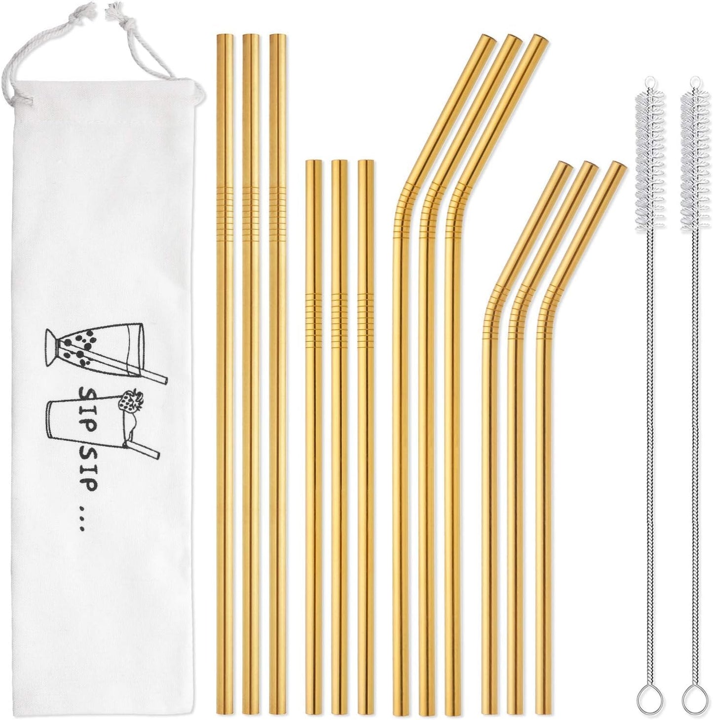 Hiware 12-Pack Reusable Stainless Steel Metal Straws with Case - Long Drinking Straws for 30 oz and 20 oz Tumblers Dishwasher Safe - 2 Cleaning Brushes Included
