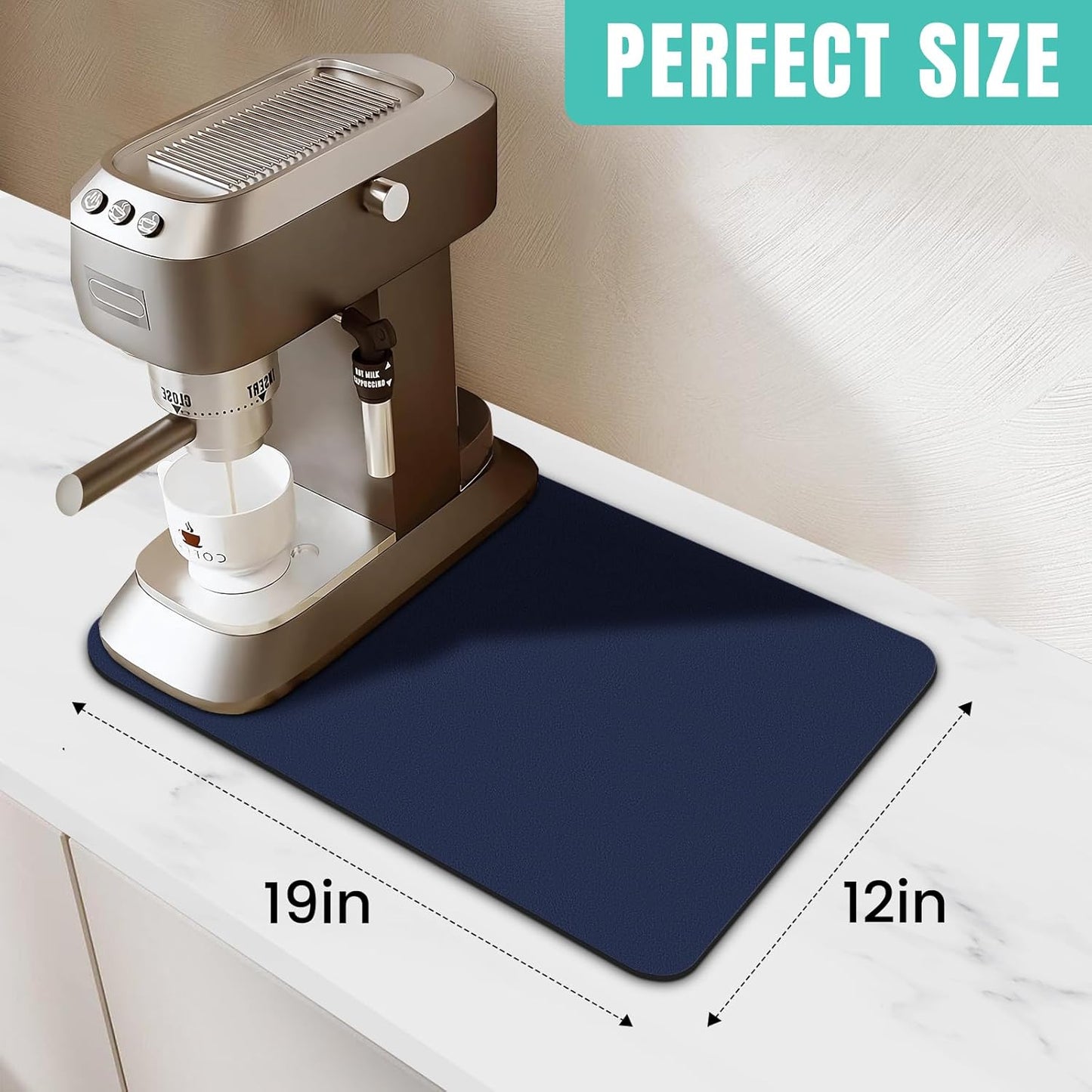 WISELIFE Coffee Mat Super Absorbent Dish Drying Mat Coffee Bar Accessories Match with Machine Large Drying Mats for Kitchen Counter 12" W x 19" L, Black