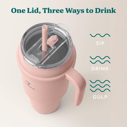 REDUCE 24 oz Stainless Steel Tumbler with Handle - Dual-Wall Vacuum Insulated Travel Mug, Sweat-Proof Lid & Reusable Straw - Keeps Drinks Cold for 24 Hrs, Fits Cupholders, Dishwasher Safe - Lilac Bud