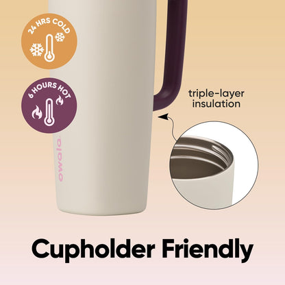 Owala SmoothSip Slider Insulated Stainless Steel Coffee Tumbler, Reusable Iced Coffee Cup, Hot Coffee Travel Mug, BPA Free 20 oz, Grey/Blue (High Dive)