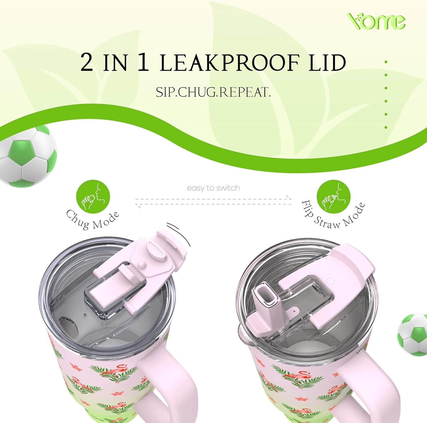 YOME 40oz Nurse Tumbler with Handle and Flip Straw | Stainless Steel Insulated Water Bottle | Keeps Drinks Cold | Dishwasher Safe | Cupholder Friendly | Gift Gym Travel Yoga