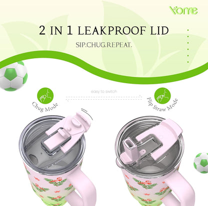 YOME 40oz Nurse Tumbler with Handle and Flip Straw | Stainless Steel Insulated Water Bottle | Keeps Drinks Cold | Dishwasher Safe | Cupholder Friendly | Gift Gym Travel Yoga
