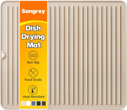 Songrey 12" x 6.5" Silicone Dish Drying Mat, Kitchen Counter Drying Pad for Sink Dishes or Under Rack, Multi-Use as Heat Resistant Trivet, Coffee Bar Mat