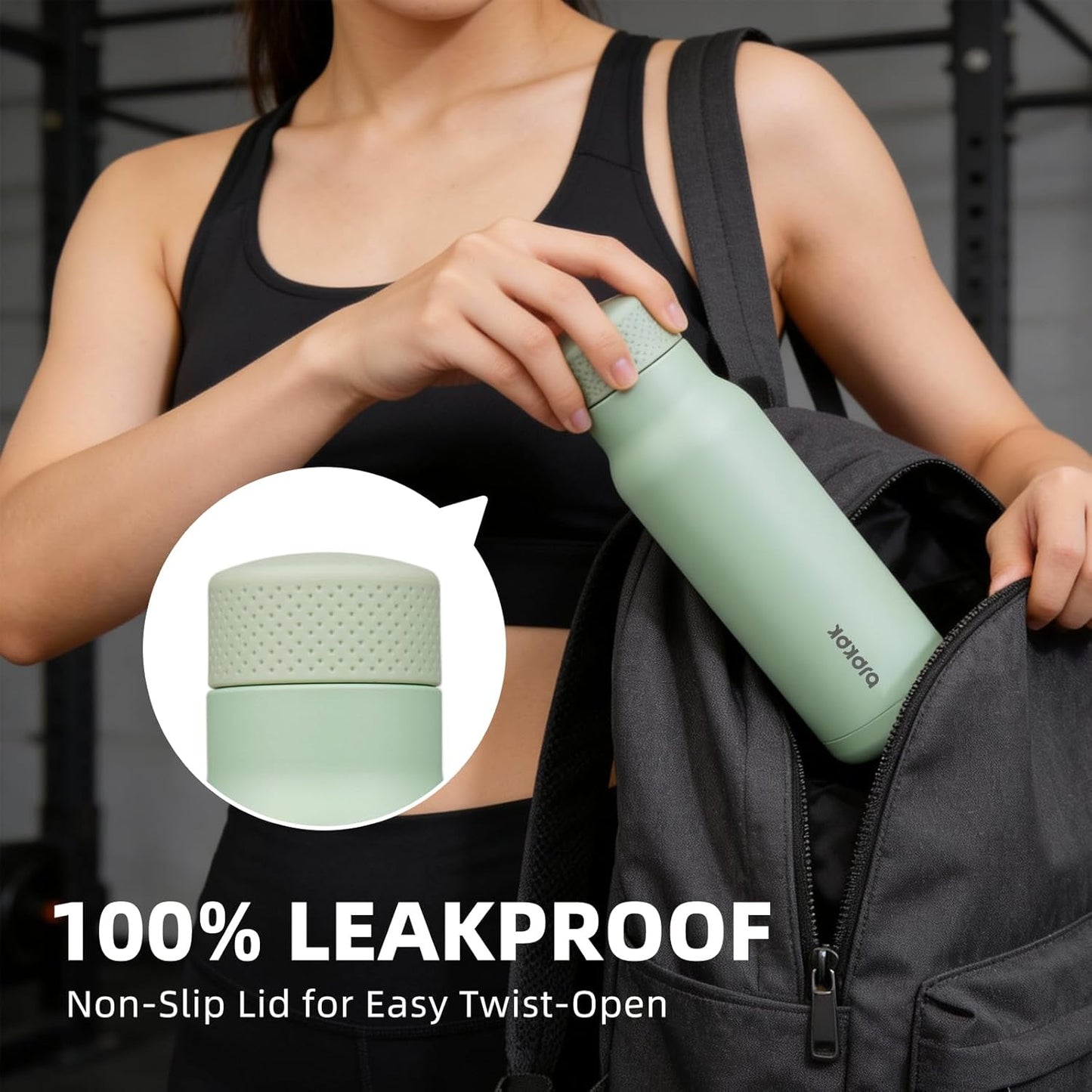 BJPKPK Stainless Steel Water Bottle,21oz insulated Reusable Bottle,Leakproof Metal Thermal Flask Double Wall,Keep Drinks Cold and Hot,Mint Green