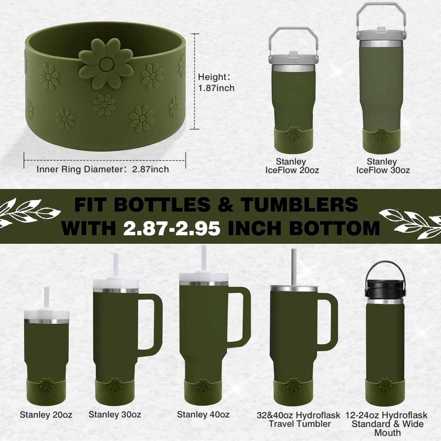 Hpbel Protective Silicone Boot for Stanley Cup Accessories Compatible with Stanley Cup Boot 40/30z and More Bottles with 2.95in Bottom for Water Bottle Flower Tumbler Accessories