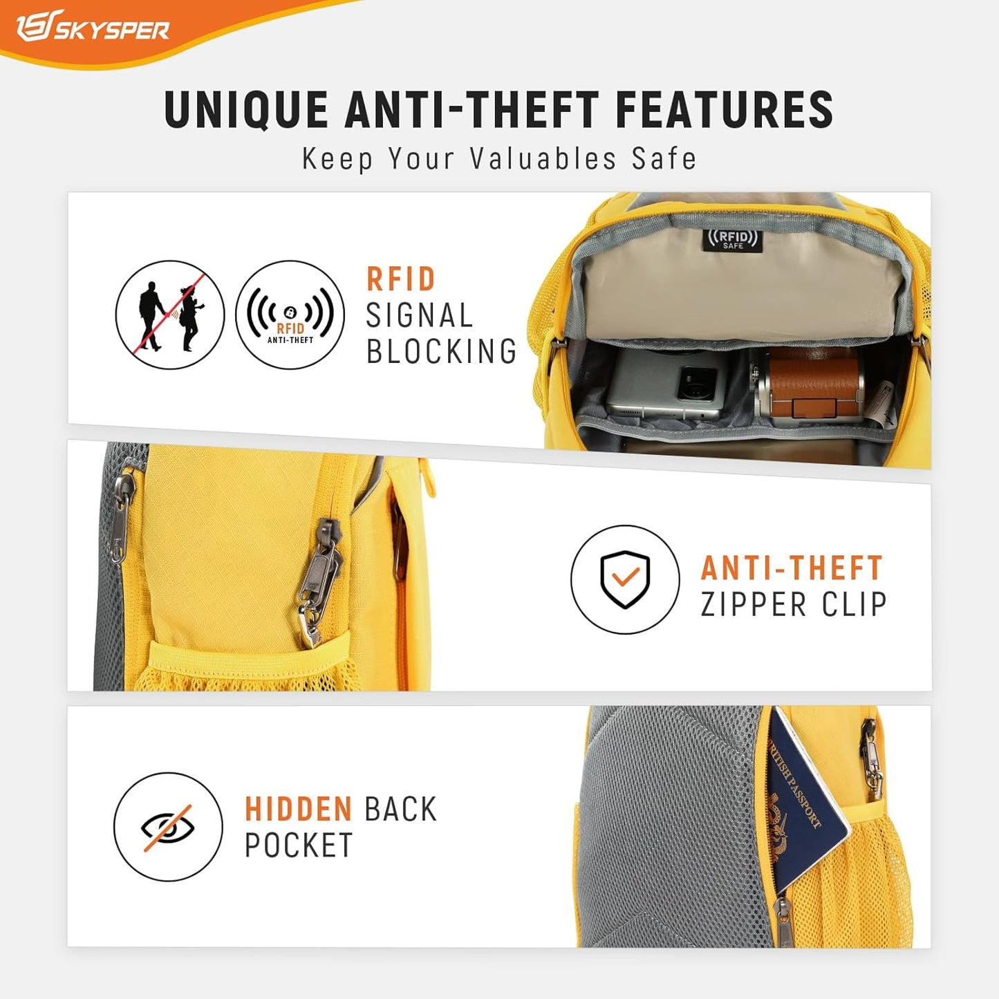 SKYSPER Sling Bag RFID Cross Body Bag Recycled Crossbody Backpack Travel Daypack