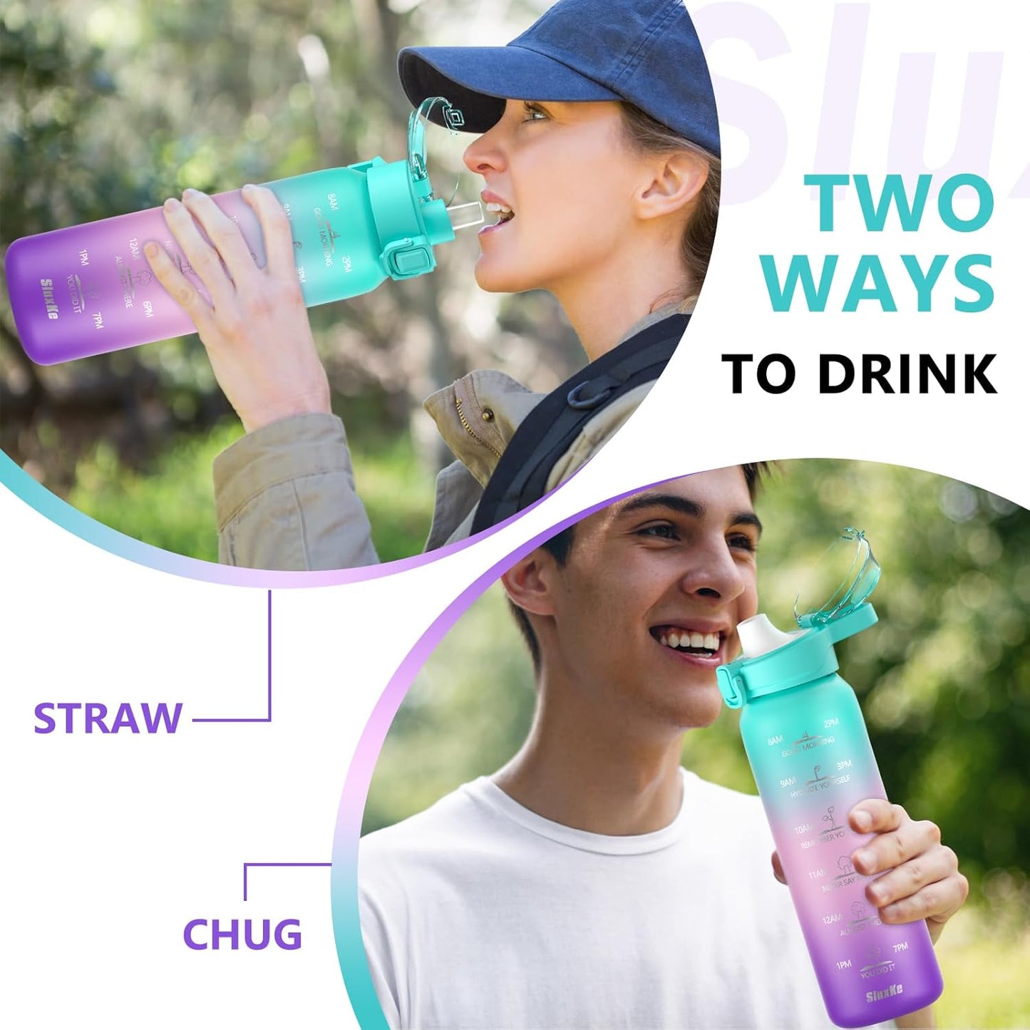 SLUXKE 24oz Insulated Water Bottle 18/10 Stainless Steel with 2Lids(Straw Lid& Spout Lids), 700ml Double Wall Vacuum Water Bottle with Handle Keep Cold and Hot for Men, Women & Kids PURPLE PINK