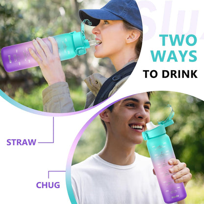 SLUXKE 24oz Insulated Water Bottle 18/10 Stainless Steel with 2Lids(Straw Lid& Spout Lids), 700ml Double Wall Vacuum Water Bottle with Handle Keep Cold and Hot for Men, Women & Kids PURPLE PINK