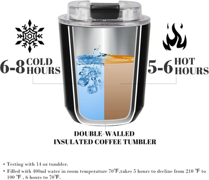 Puraville Insulated Tumblers with Lid, 14 oz Travel Coffee Mug Stainless Steel Vacuum Cup, Leak Proof Reusable Double Walled Coffee Tumbler for Iced and Hot Drinks, Cream