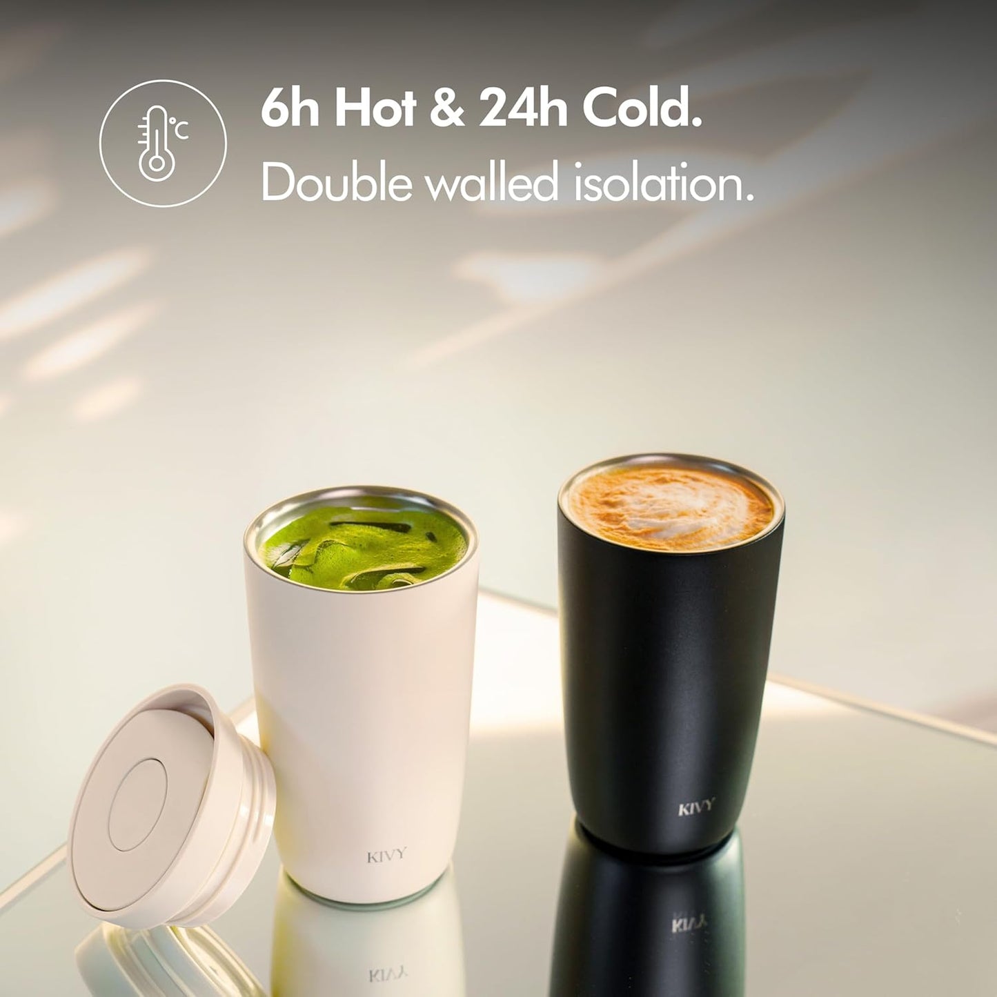 KIVY Travel Coffee Mug Tumbler [24h Cold | 6h Hot] Insulated Coffee Tumbler Stainless Steel - Leak Proof Coffee Travel Mug - 12oz Insulated cup to go for hot & cold drinks - Cups for Women & Men