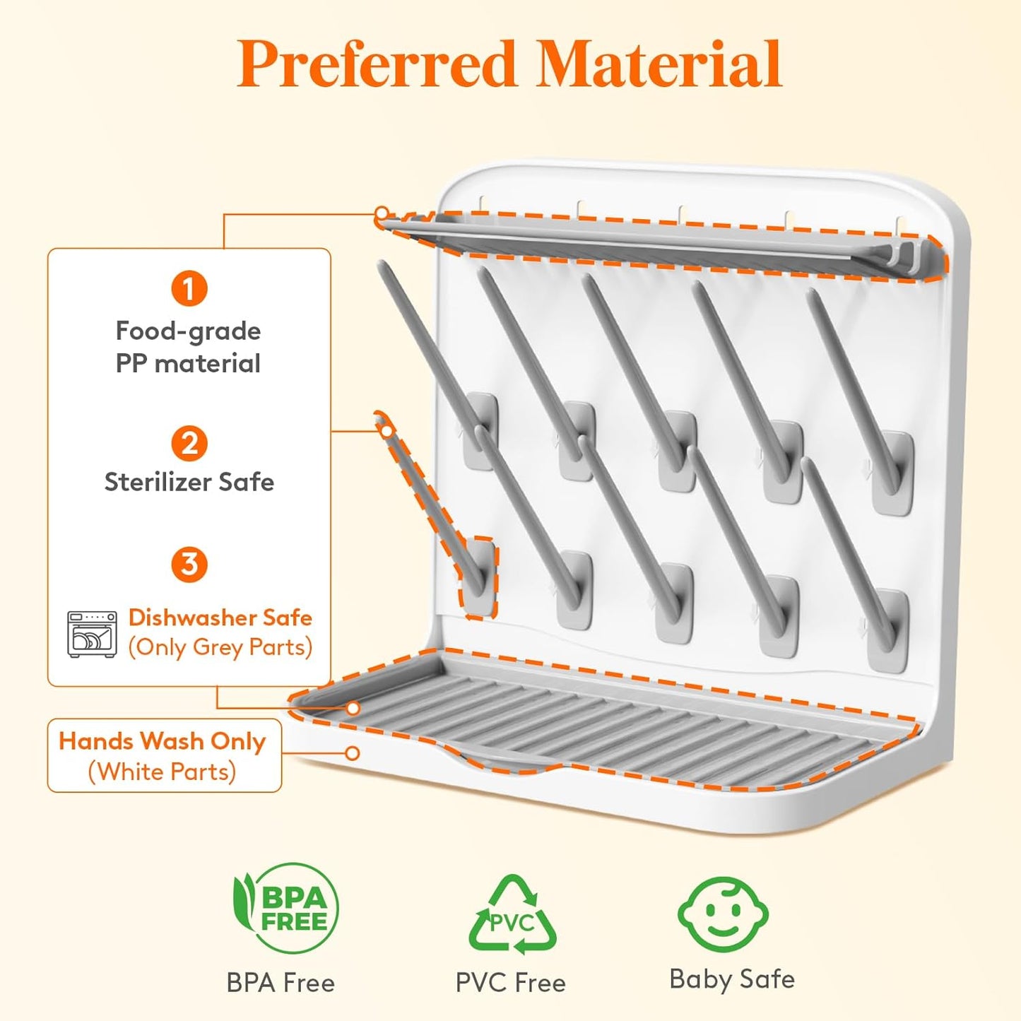 Lifewit Large Baby Bottle Drying Rack 15 Hooks, Newborn Essentials Must Haves, Bottle Storage Organizer for Countertop, Cabinet, Rack Dryer Holder for Pacifiers, Pump Parts, Baby Stuff