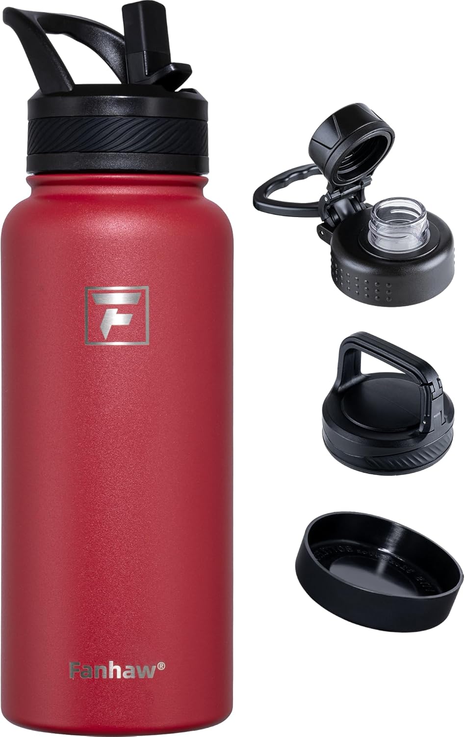 Fanhaw 40 oz Insulated Water Bottle – Stainless Steel Flask with 3 Lids (Straw, Spout, Carabiner) | Durable, Leakproof, for Hiking, Camping, Outdoor Adventures & Travel (Green Blue)